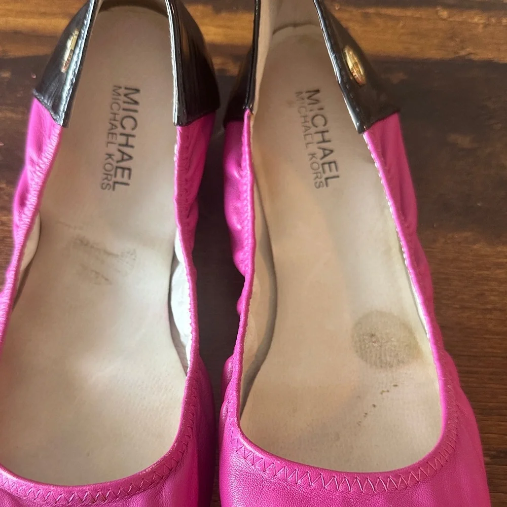 Michael Kors Hot Pink Flats with Black Patent Cap Toe